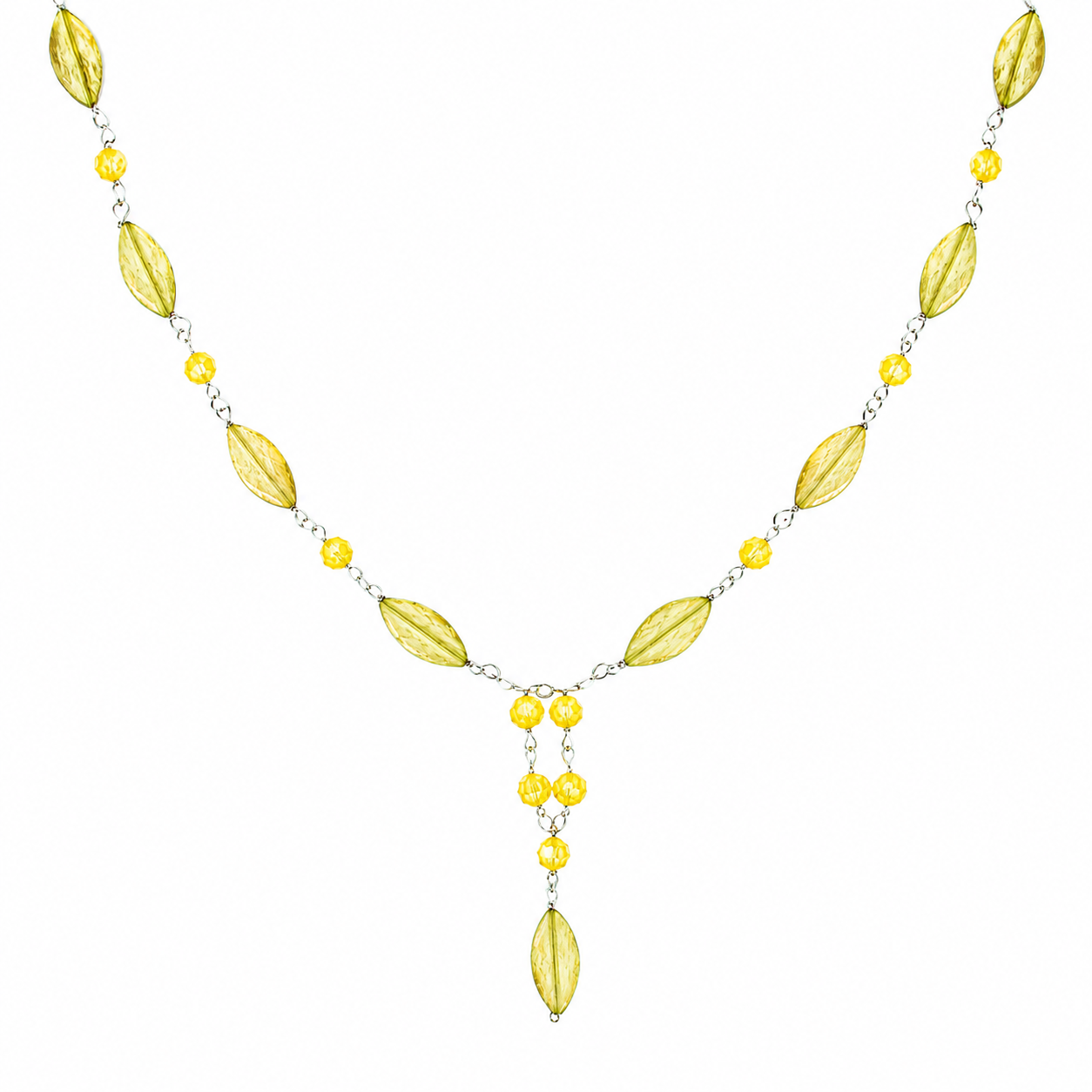 Collar Yellow Leaf en Piedra Murano Amarilla y Cristales Facetados