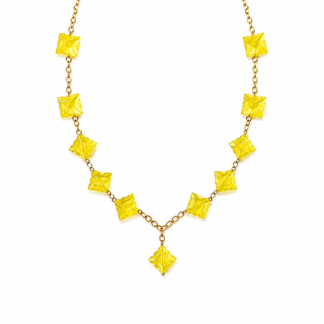 Collar Yellow Spring en Piedra Murano Amarilla y Cristales Facetados